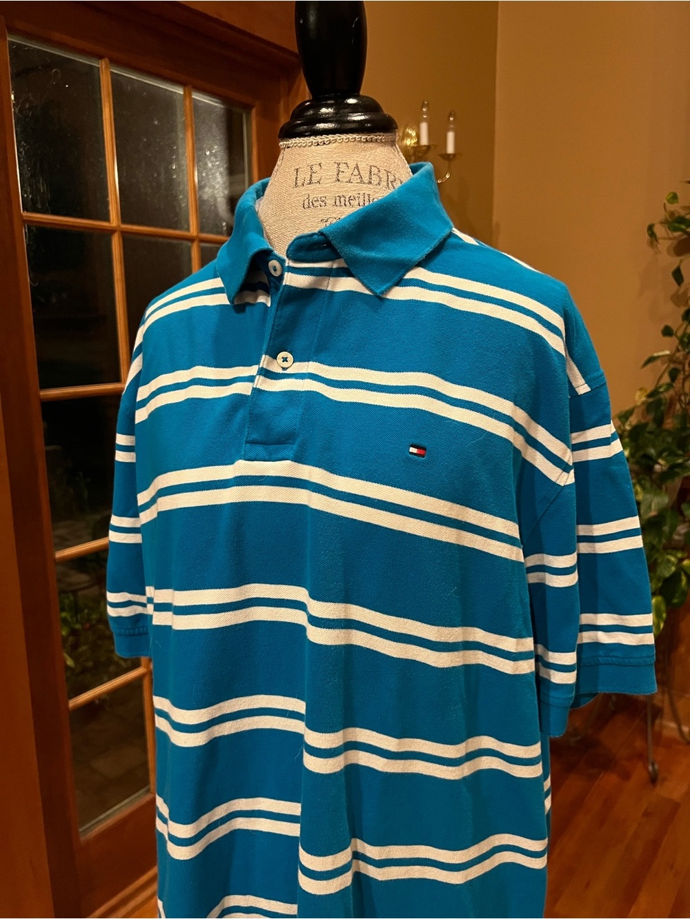 Tommy Hilfiger Men’s Blue & White Striped Polo Shirt XXL